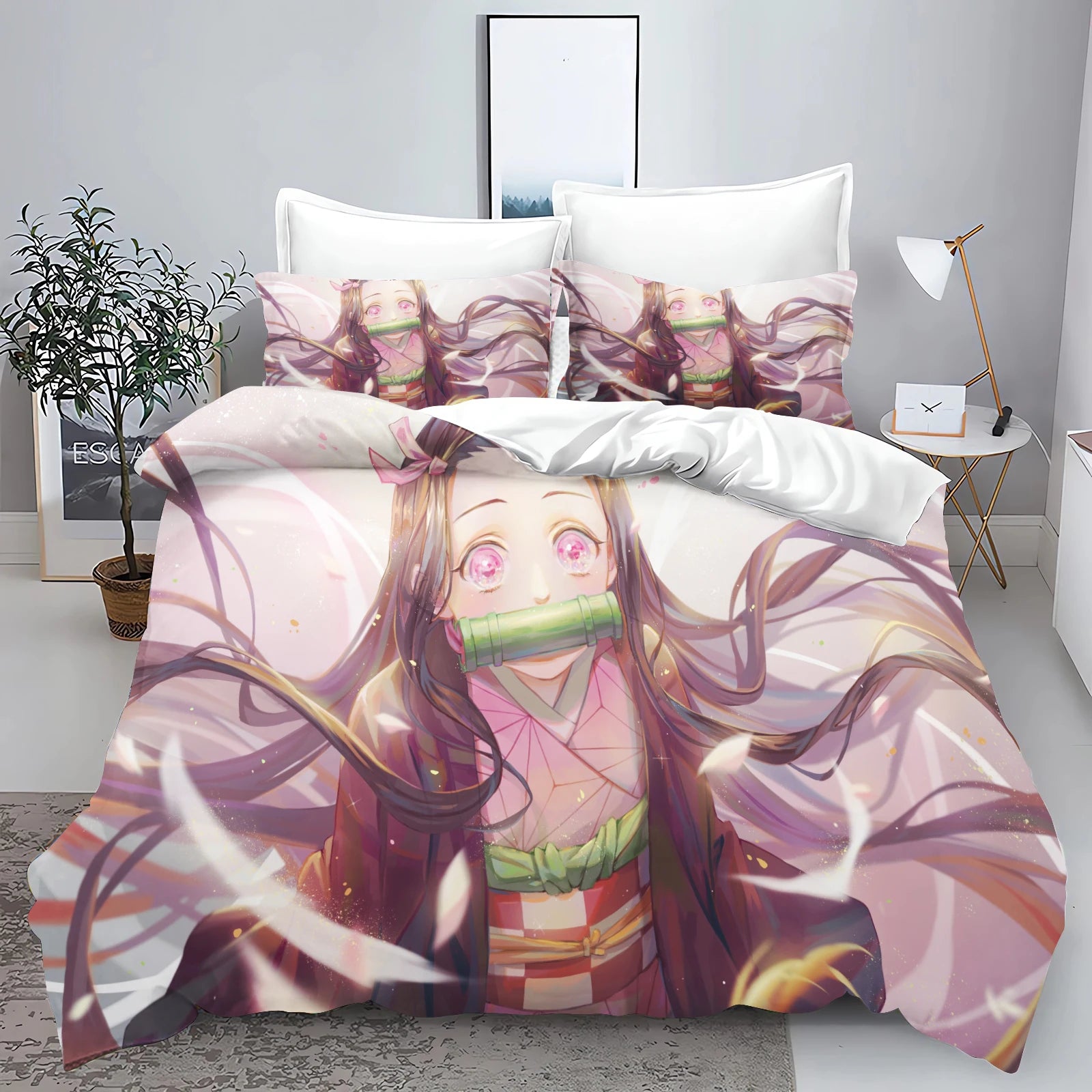 Demon Slayer: Kimetsu no Yaiba kamado Nezuko Anime 100% Polyester Bedding Set Duvet Cover Set Printed Cartoon Home Decor - Bear Hugs