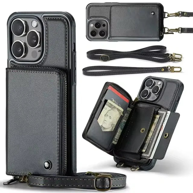 Crossbody Zipper Leather Phone Case (For iPhones)