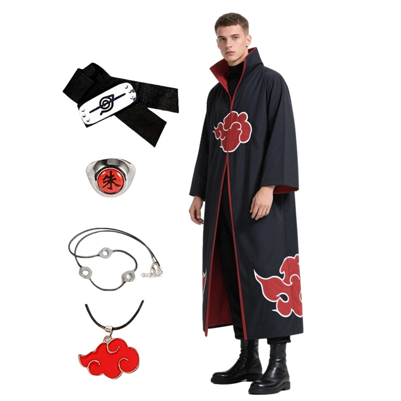 Anime Akatsuki Cosplay Costume Red Cloud Robe with Necklace Headband Ring Set for Role Play Child and Adult Game Costume - Bear Hugs