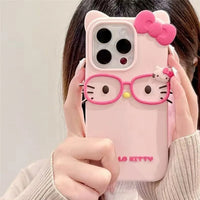 3D Glasses Cat Silicone Phone Case For iPhone 17 Pro Max 16 15 Plus 14 13 Mini 12 11 4 4S 5 5S 7 8 SE - Bear Hugs