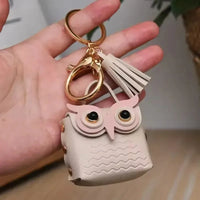 Owl Eye Leather Coin Purse Keychain