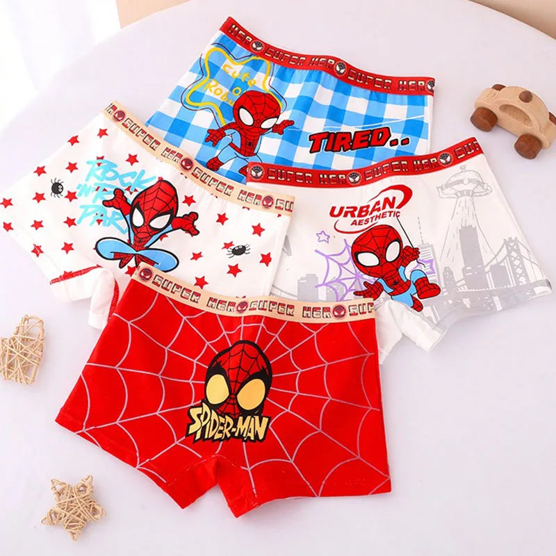 4-Piece Children Cotton Underwear Chivalrous Spiderman Fashion Print Boys Boxer Briefs Skin-friendly and Breathable Boxer Shorts - Bear Hugs