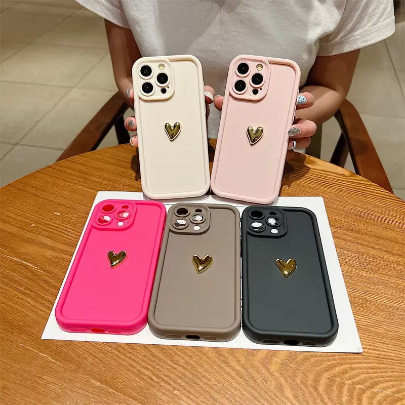 3D Gold Heart Silicone Soft Case (For iPhones)