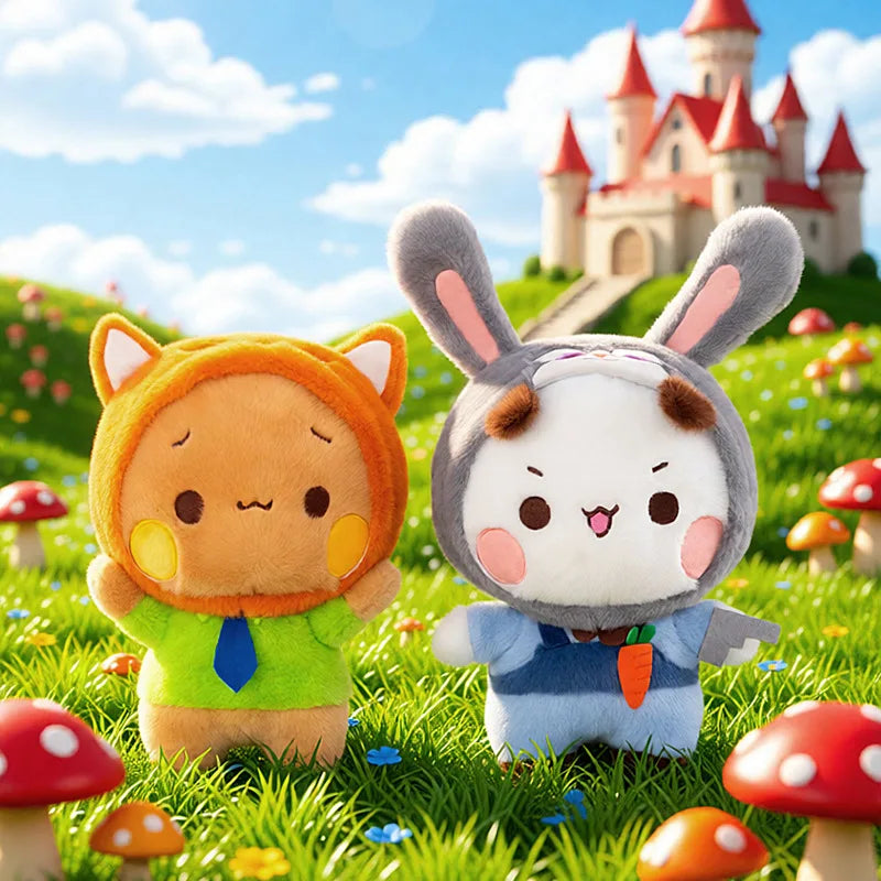 Cute Anime Bubu Dudu Plush Toy—Dressed in Rabbit and Fox Costumes Kawaii Stuffed Animal Couple Doll for Friends Gift Room Decor - Bear Hugs