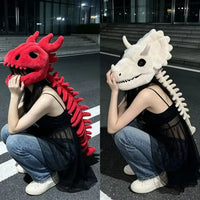 Halloween Dinosaur Skeleton Headgear Red Plush Role Play Costume Fun Prank Creative Toys Birthday Gift For Family Adult Party - Bear Hugs