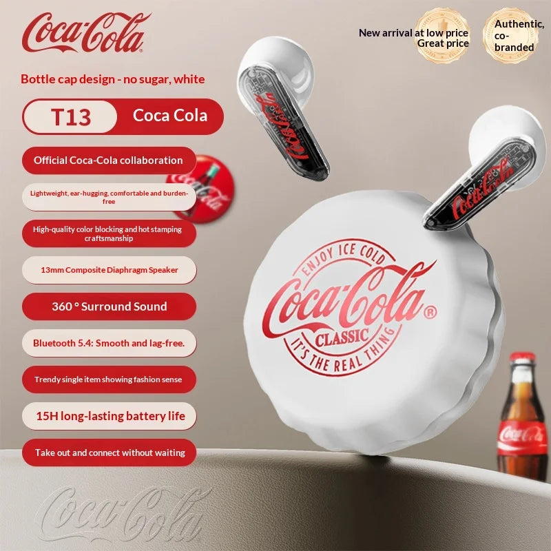 CoCa-Cola T13 Creative Bottle Cap Bluetooth Earphones ENC Call Noise Reduction 360° Stereo Sound Semi-In-Ear Wireless Earphones - Bear Hugs