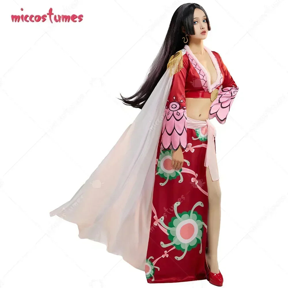 Miccostumes Women's Snake Princess Red Cosplay Costume Top Skirt With Cloak Set with Earings for Halloween Party - Bear Hugs