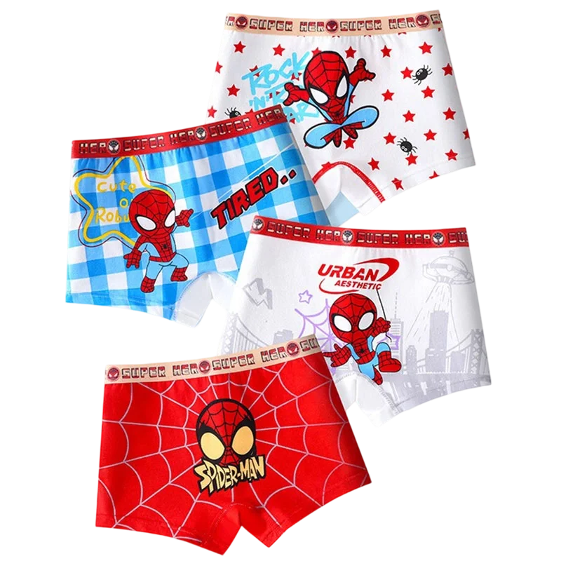 4-Piece Children Cotton Underwear Chivalrous Spiderman Fashion Print Boys Boxer Briefs Skin-friendly and Breathable Boxer Shorts - Bear Hugs