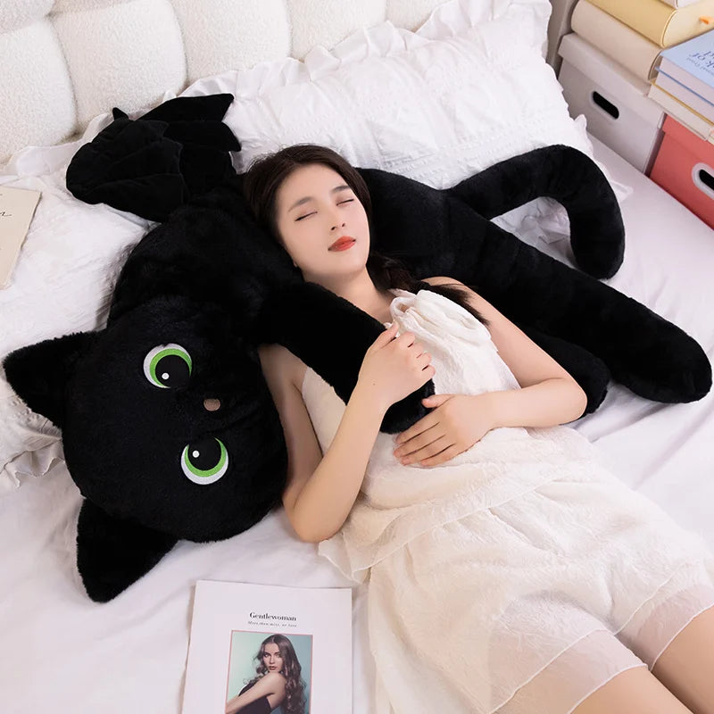 40/70/100CM Cartoon Black Cat with Wings Pillow Special-Shaped Cats Evil Kitten Dolls Sleeping Cushion Halloween Gift - Bear Hugs