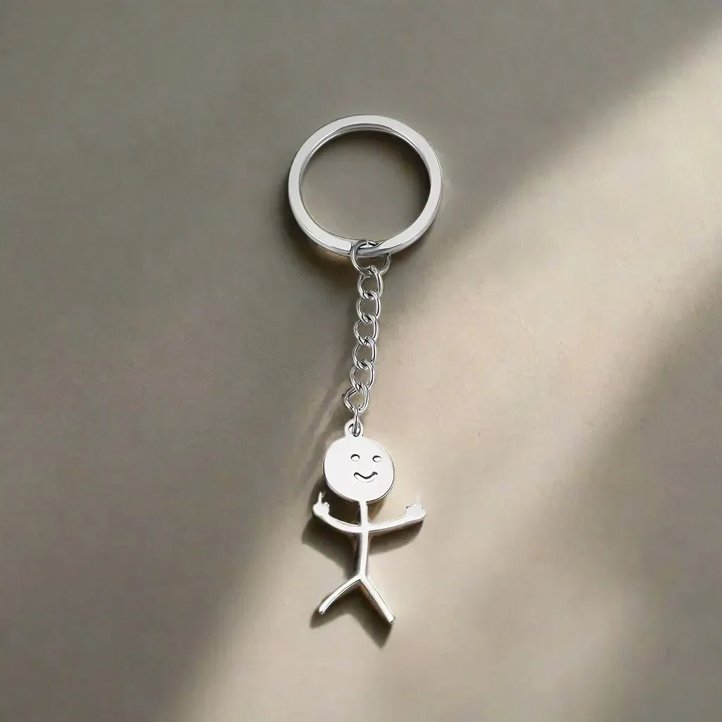 Finger Salute Doodle Stickman Keychain