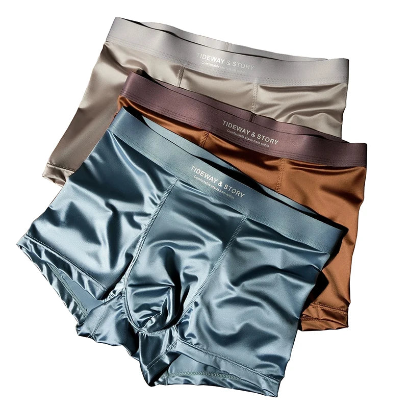4PCS Men's Underwear Ice Silk High-End Men's Light Luxury Satin Silk Breathable Flat Corner Four Cornered Shorts Without Marks - Bear Hugs
