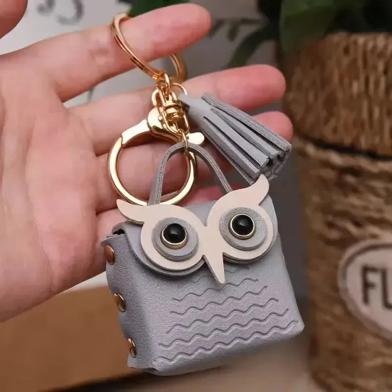 Owl Eye Leather Coin Purse Keychain