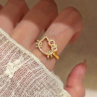 Sanrio Hello Kitty Ring Cartoon Fashion Woman's Diamond Studded Ring Sweet Girls Daily Wearing Anime Peripherals Ornament Gifts - Bear Hugs
