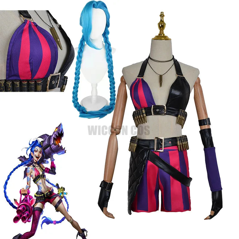 Arcane Jinx Costumes For Women League Of Legend Cosplay Jinx LOL Lol Anime Jinx Costume With Wig - Bear Hugs
