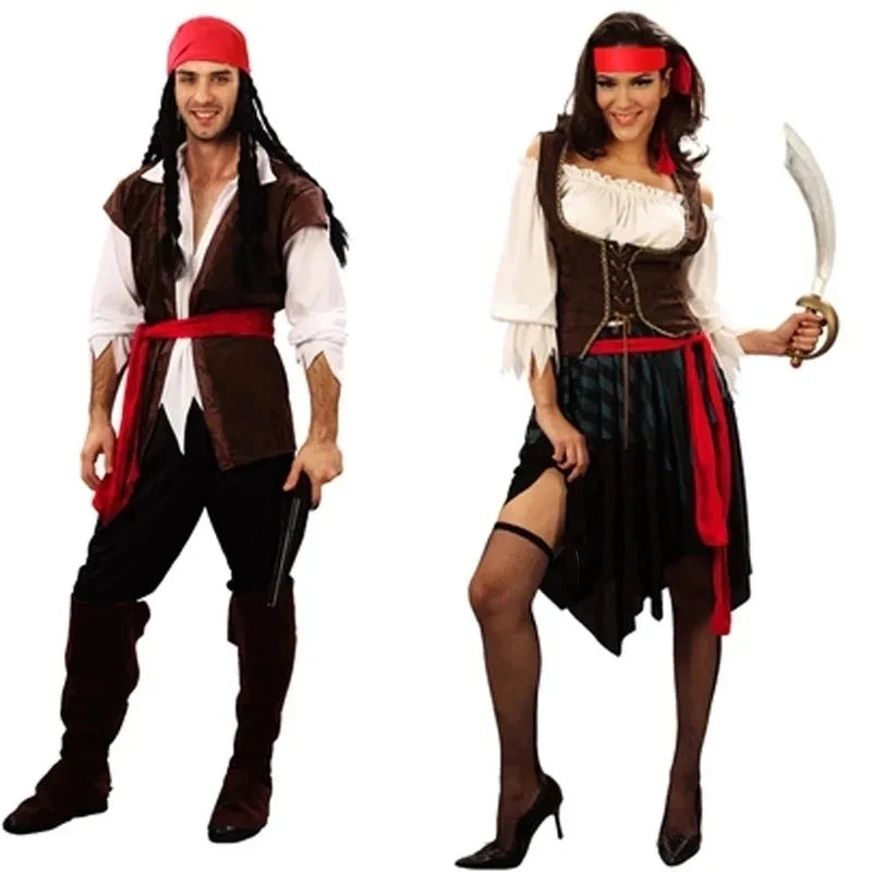Pirates of the Caribbean Cosplay Captain Jack Sparrow Costume Men Women Female Male Female Carnival Halloween Sexy Set - Bear Hugs