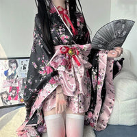 Traditional Japanese Pink & Black Kimono Dress - Bear Hugs