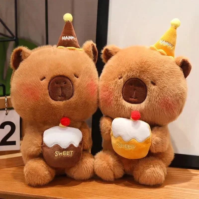 Capybara & Bear Happy Birthday Cake Plushies - Bear Hugs
