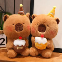 Capybara & Bear Happy Birthday Cake Plushies - Bear Hugs
