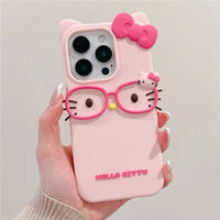 3D Glasses Cat Silicone Phone Case For iPhone 17 Pro Max 16 15 Plus 14 13 Mini 12 11 4 4S 5 5S 7 8 SE - Bear Hugs
