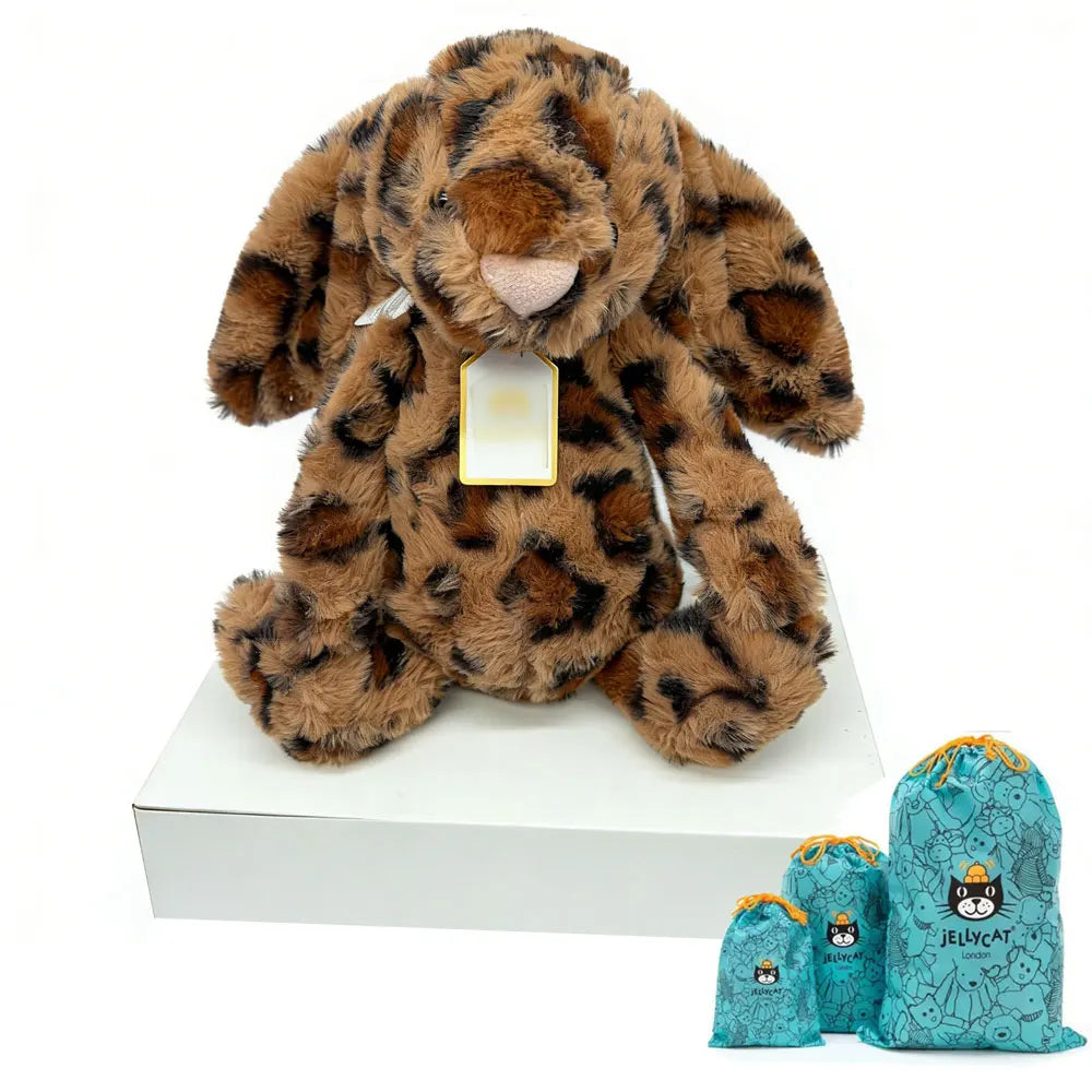 JC Bonnie Rabbit Leopard Print Plush Toy with Tag, Soft Flower Ears, Cartoon Rabbit Doll, Birthday Gift, Home Decor - Bear Hugs