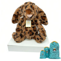 JC Bonnie Rabbit Leopard Print Plush Toy with Tag, Soft Flower Ears, Cartoon Rabbit Doll, Birthday Gift, Home Decor - Bear Hugs
