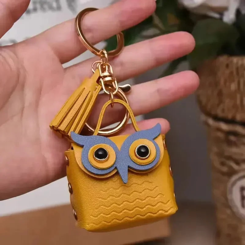 Owl Eye Leather Coin Purse Keychain