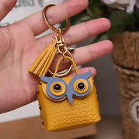 Owl Eye Leather Coin Purse Keychain
