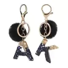 Glittery Fur Charm Letter Keychain