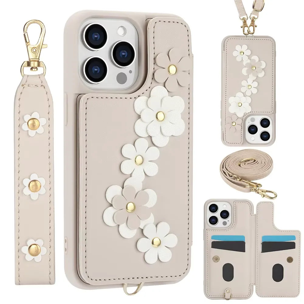 3 in 1 Crossbody Floral Phone Case (For iPhones)