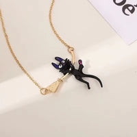 Broom Black Cat Necklace