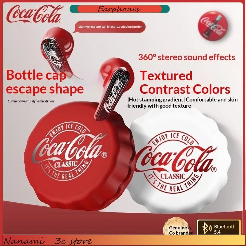 CoCa-Cola T13 Creative Bottle Cap Bluetooth Earphones ENC Call Noise Reduction 360° Stereo Sound Semi-In-Ear Wireless Earphones - Bear Hugs