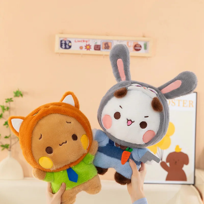 Cute Anime Bubu Dudu Plush Toy—Dressed in Rabbit and Fox Costumes Kawaii Stuffed Animal Couple Doll for Friends Gift Room Decor - Bear Hugs