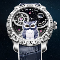 Lucky Harvey OWL Series Men's Mechanical Watch 28800 VPH 40H Power Reserve 3D Relief Unique Wristwatch - Bear Hugs