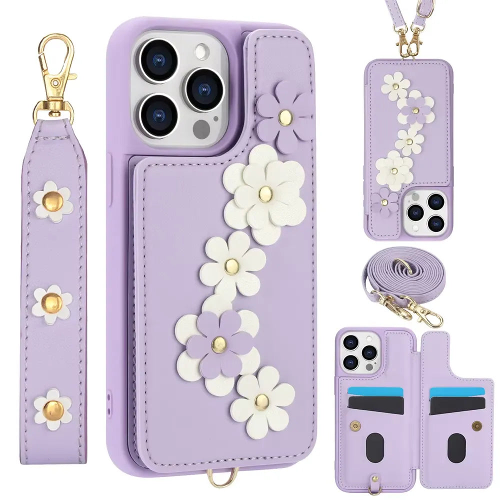 3 in 1 Crossbody Floral Phone Case (For iPhones)