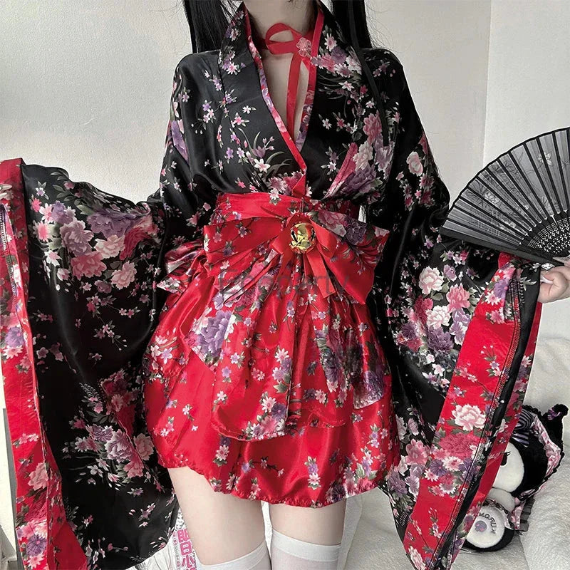 Traditional Japanese Pink & Black Kimono Dress - Bear Hugs