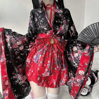 Traditional Japanese Pink & Black Kimono Dress - Bear Hugs