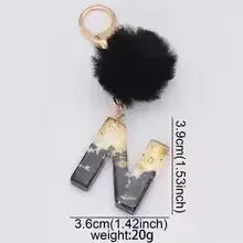 Glittery Fur Charm Letter Keychain