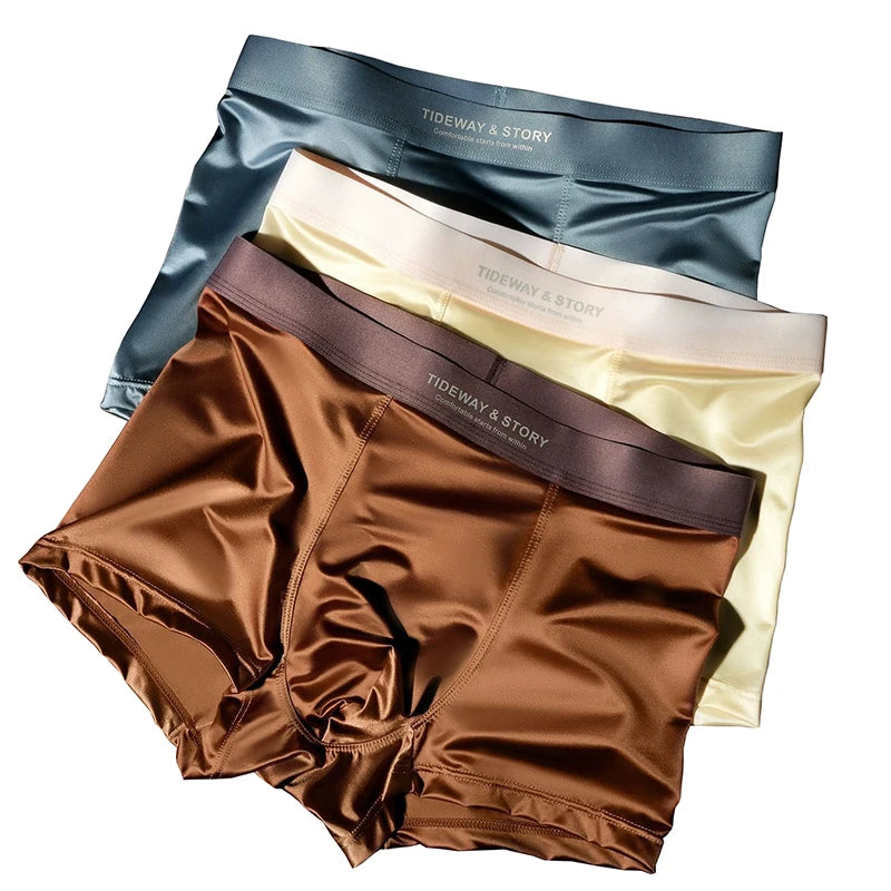 4PCS Men's Underwear Ice Silk High-End Men's Light Luxury Satin Silk Breathable Flat Corner Four Cornered Shorts Without Marks - Bear Hugs