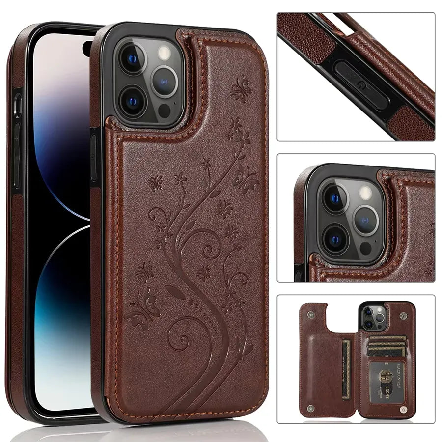 Butterfly Magnetic Flip Leather Phone Case (For iPhones)