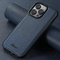 SUTENI Cross Pattern Magnetic Leather Case (For iPhones)