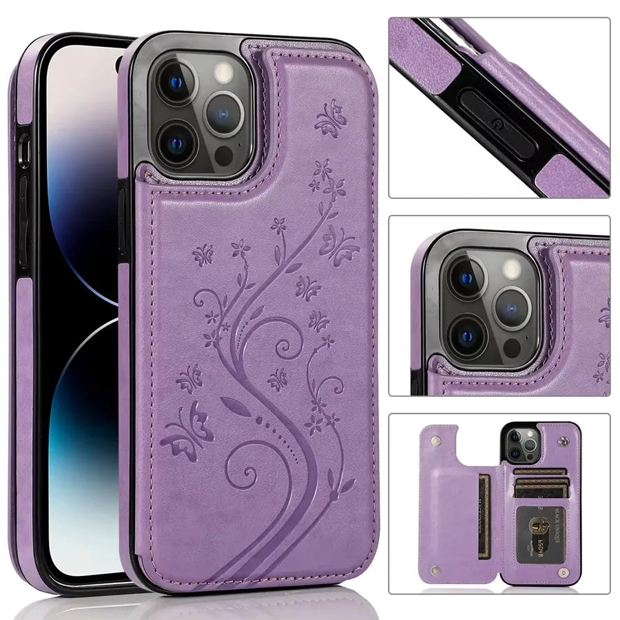 Butterfly Magnetic Flip Leather Phone Case (For iPhones)