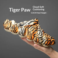 Men Clogs Tiger Print 5Cm Thick Sole Non Slip Cushioned Summer Outdoor Casual Closed Toe Two Wear Driving Slippers Beach Sandals - Bear Hugs