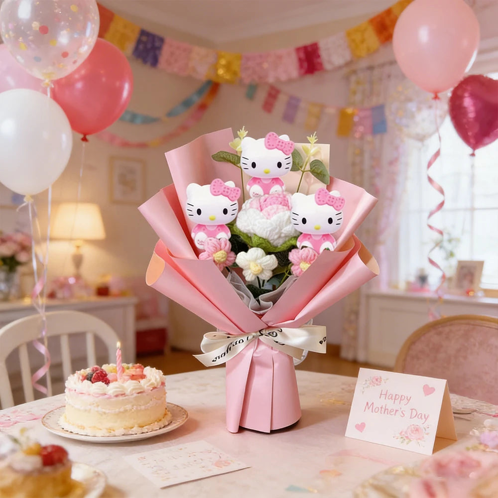 Sanrio Rose Bouquet Hello Kitty Mother's Day Crocheted Handheld Bouquet Hello Kitty Artificial Rose Bouquet - Bear Hugs