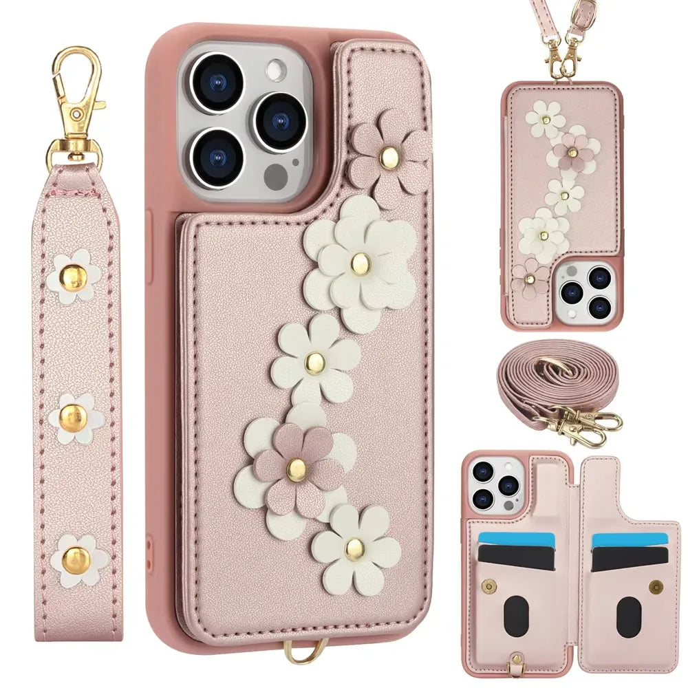 3 in 1 Crossbody Floral Phone Case (For iPhones)