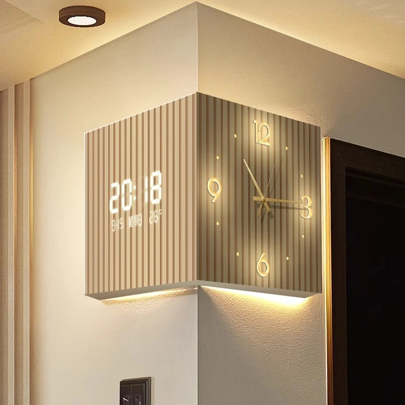Modern Dual-Sided Corner Clock Space-Saving Wall Décor for Living Room Minimalist Bedroom Background Frameless Home Office Decor - Bear Hugs
