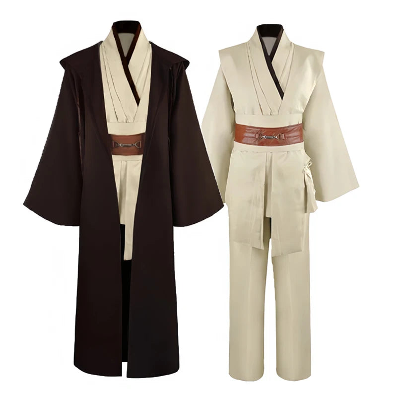 Obi Wan Kenobi Men's Costume Robe Adult Male Jedi Knight Tunic Costume Hooded Uniform Full Set Halloween Cosplay Cloak - Bear Hugs
