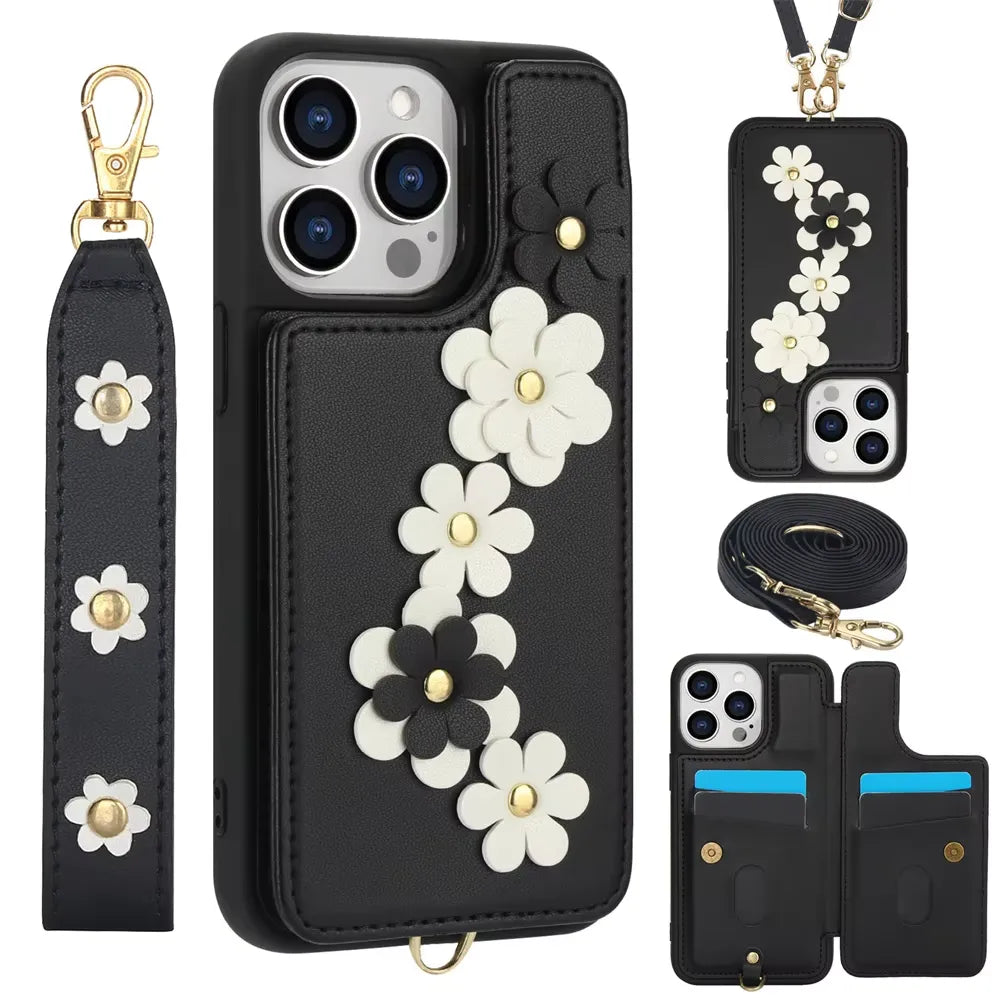 3 in 1 Crossbody Floral Phone Case (For iPhones)