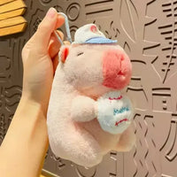 Sporty Capybara Pull Ball Plush Keychain