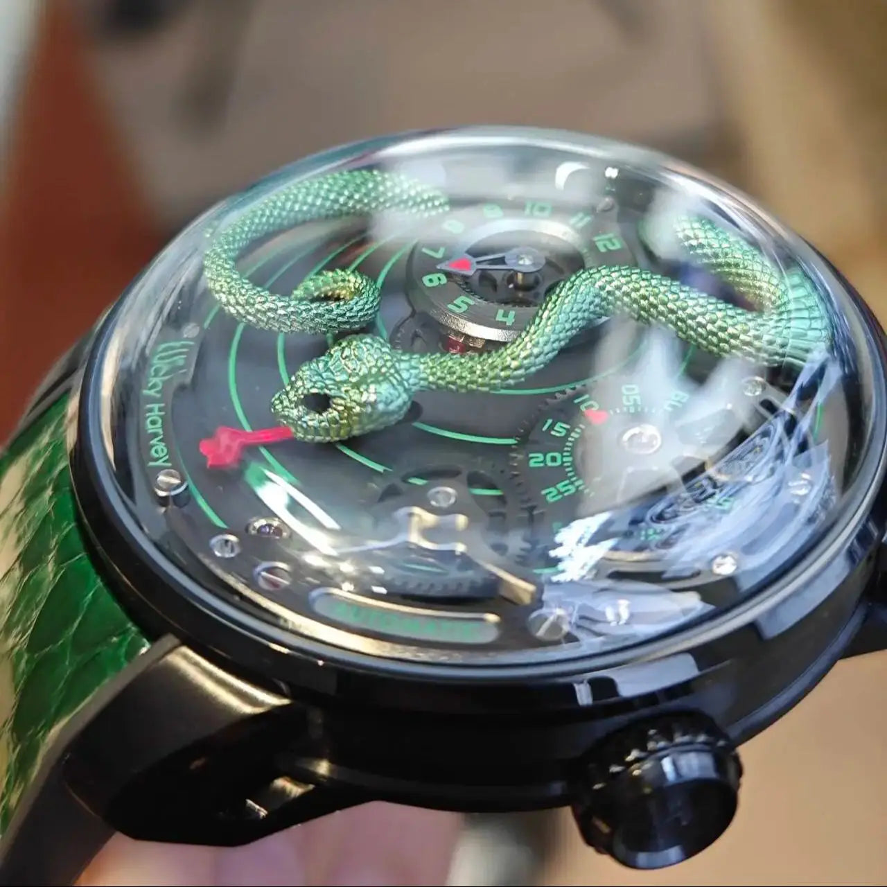 Lucky Harvey Funny Mechanical Watch Automatic Movement Watches for Men Snake Dial Synthetic Sapphire Waterproof 2024 New Model - Bear Hugs