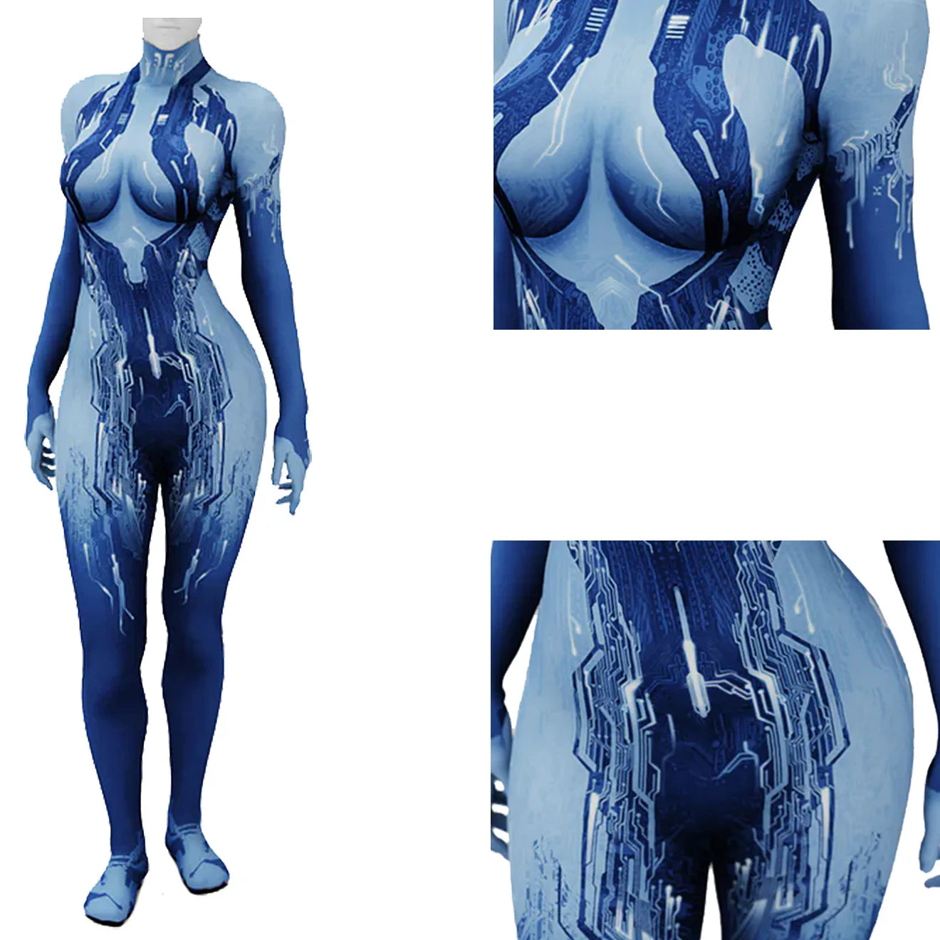 Game Halo Cosplay Halo Girl Cortana Costume Superhero 3D Printed Spandex Bodysuit Halloween Costume Carnival Party Adult Female - Bear Hugs